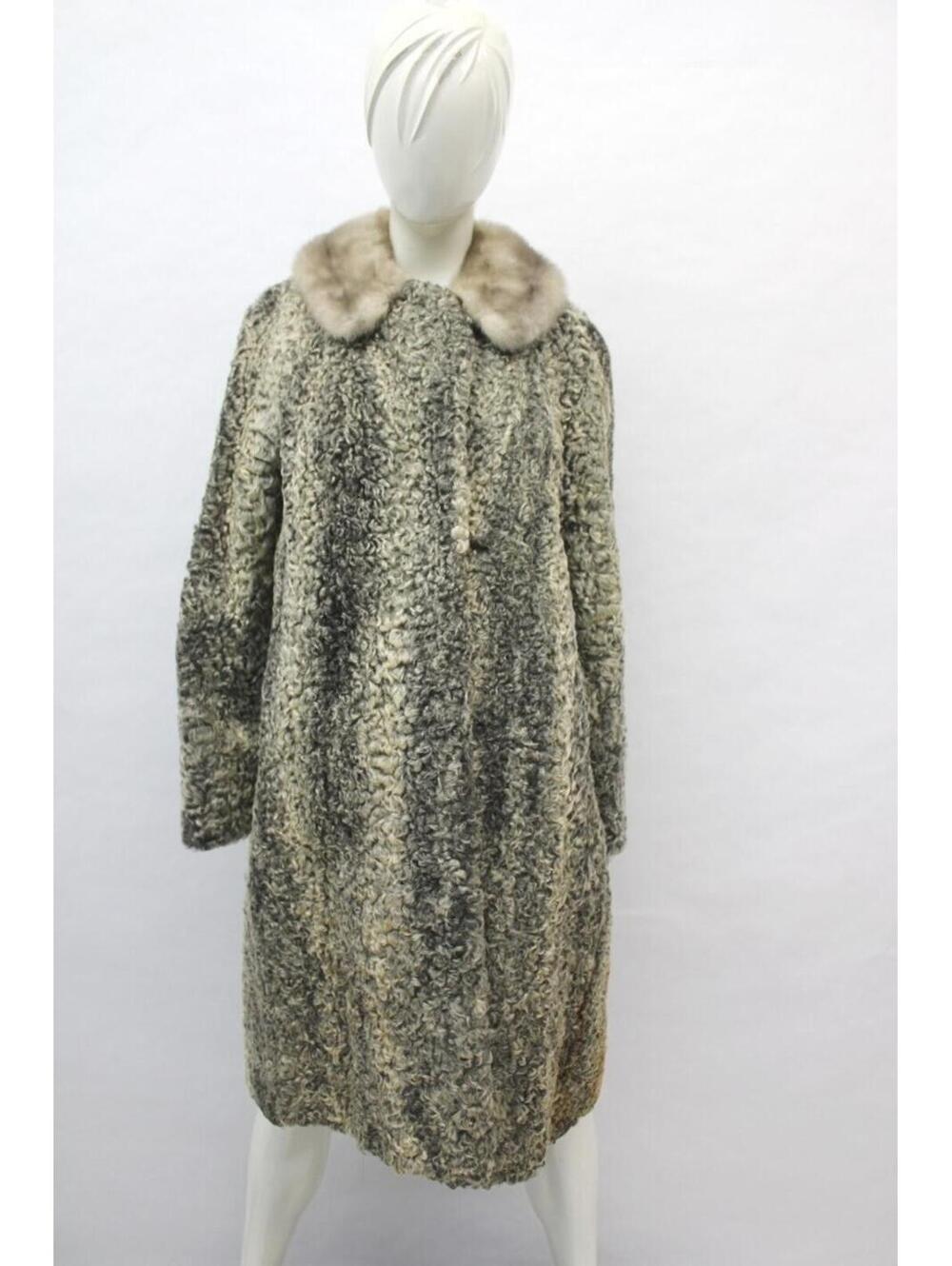 SCRAP ITEM: GRAY ASTRAKHAN LAMB & MINK FUR COAT JACKET ARTS & CRAFTS